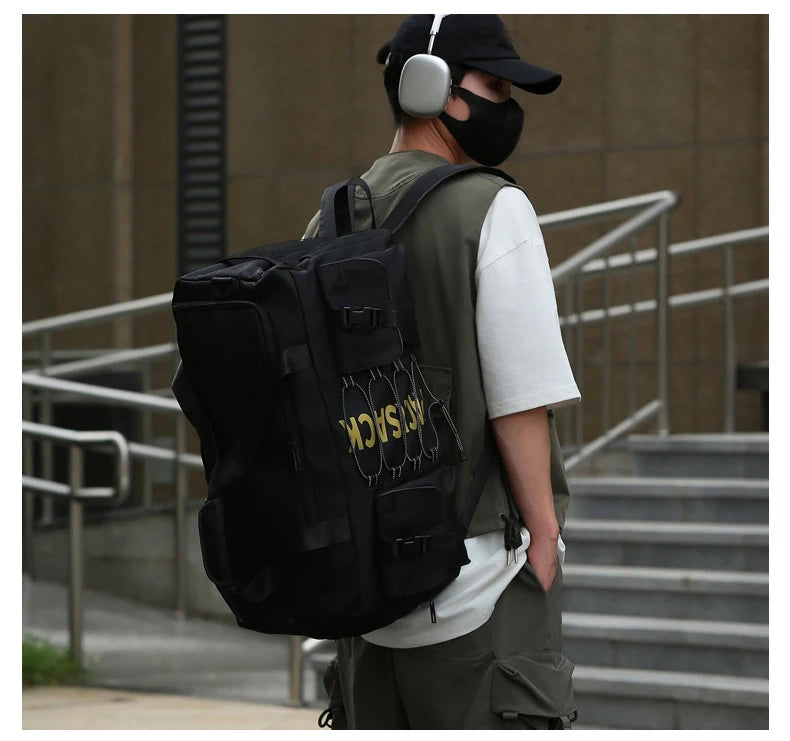 Nylon large capacity travel duffel with wet dry separation and trolley strap - product image