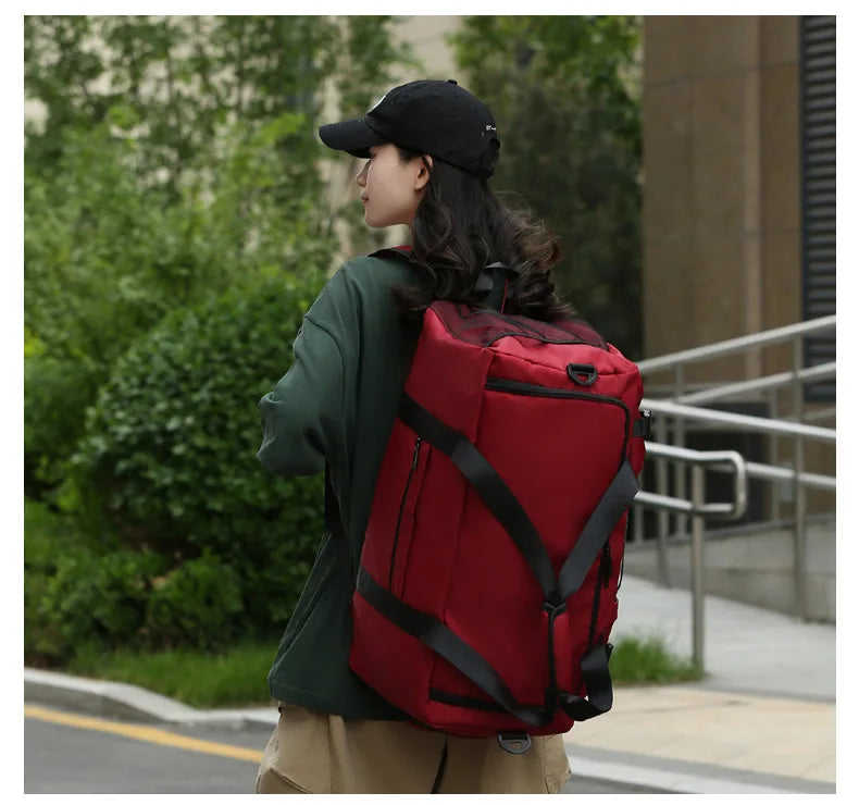 Nylon large capacity travel duffel with wet dry separation and trolley strap - product image