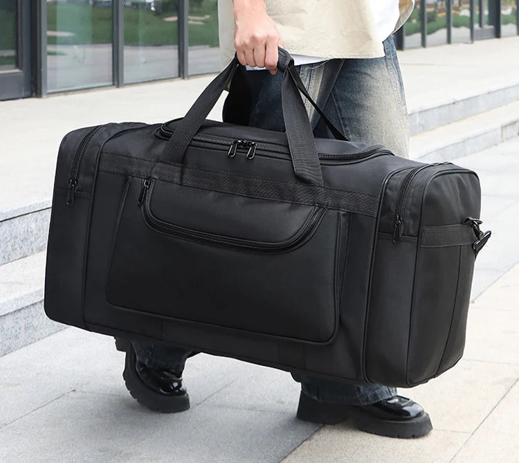 Nylon oversized tactical duffle bag with multiple compartments and trolley strap - product image