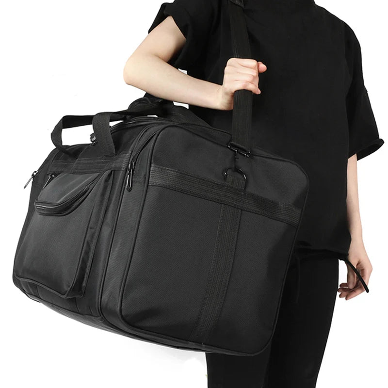 Nylon oversized tactical duffle bag with multiple compartments and trolley strap - product image