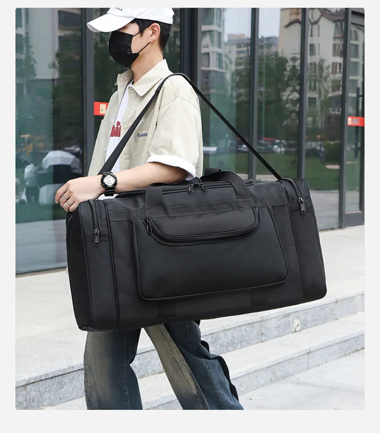 Nylon oversized tactical duffle bag with multiple compartments and trolley strap - product image