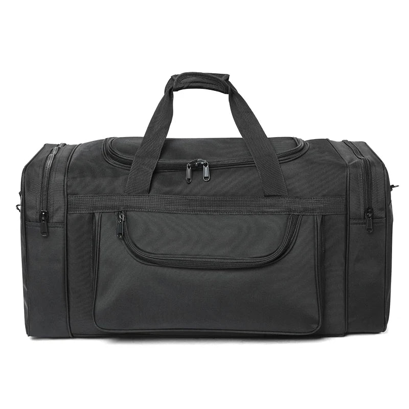 Nylon oversized tactical duffle bag with multiple compartments and trolley strap - product image