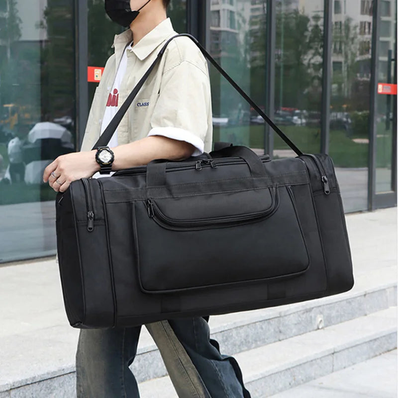 Nylon oversized tactical duffle bag with multiple compartments and trolley strap - product image