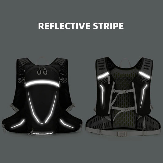 Outdoor cycling hydration backpack with reflective strips and multiple pockets - product image