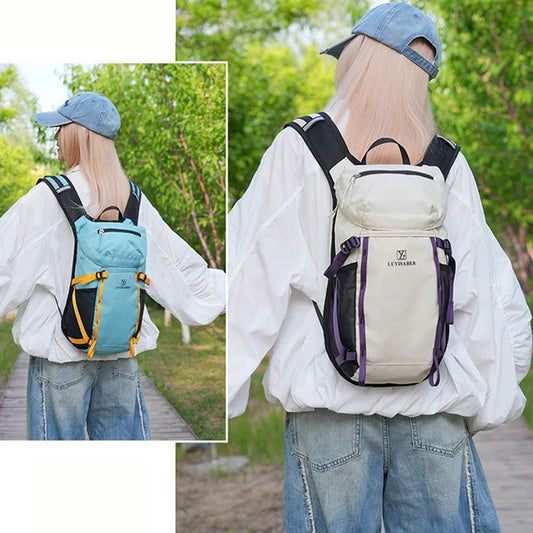 Outdoor cycling hydration backpack with survival whistle and reflective strips - product image