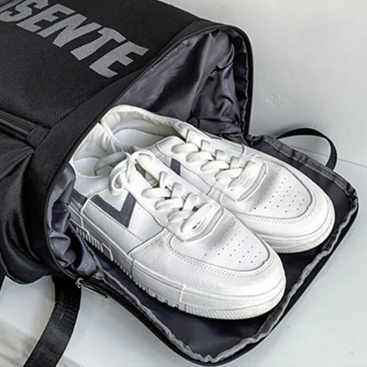 Oxford gym fitness backpack with shoe compartment and adjustable trolley straps - product image