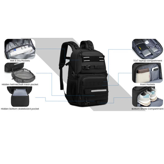 Oxford skateboard soccer backpack shoes laptop anti-theft pockets - product image