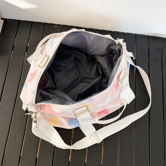 Oxford star print sports duffel bag with wet dry separation and multiple pockets - product image
