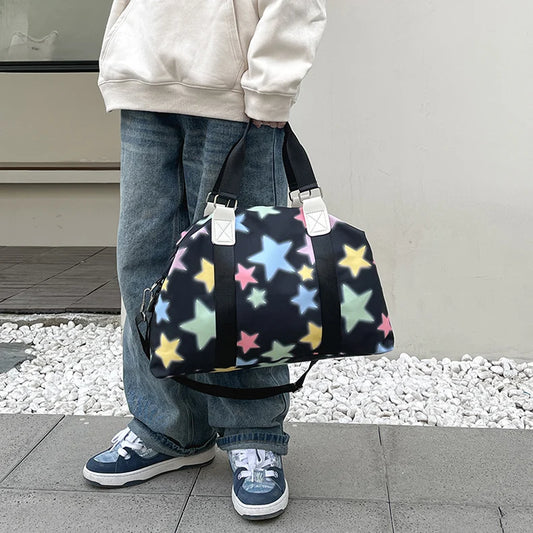 Oxford star print sports duffel bag with wet dry separation and multiple pockets - product image