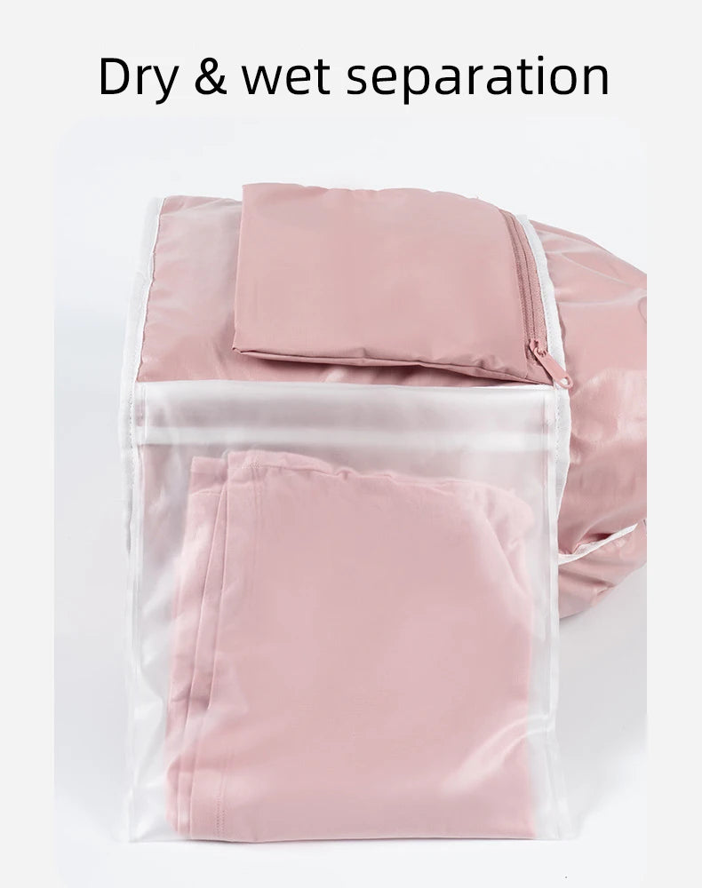 Polyester mesh drawstring backpack with wet dry separation and shoe compartment - product image