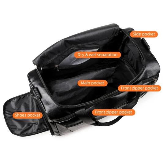Pu large travel gym handbag shoes pocket waterproof multi-compartment design - product image