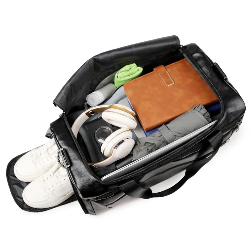 Pu large travel gym handbag shoes pocket waterproof multi-compartment design - product image