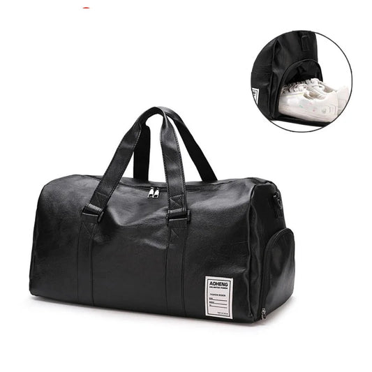 Pu leather gym bag with wet dry separation independent shoes pocket - product image