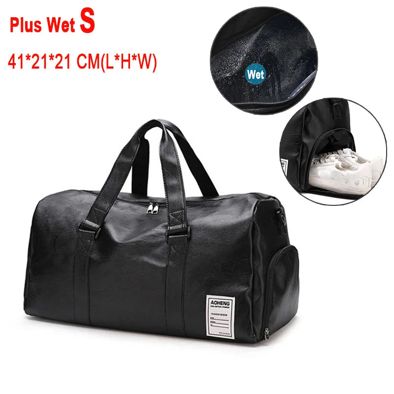 Pu leather gym bag with wet dry separation independent shoes pocket - product image