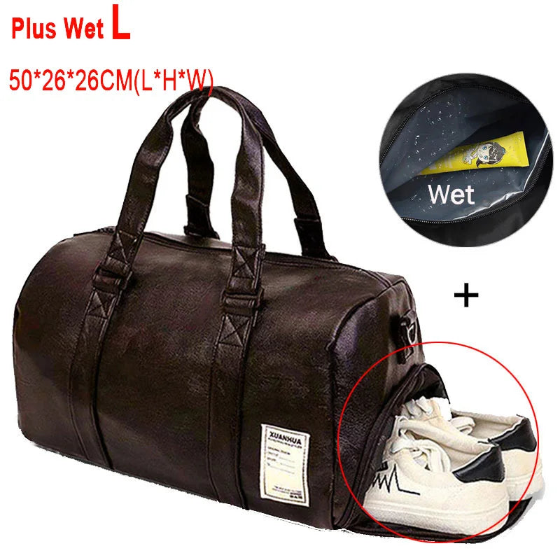 Pu leather gym bag with wet dry separation independent shoes pocket - product image