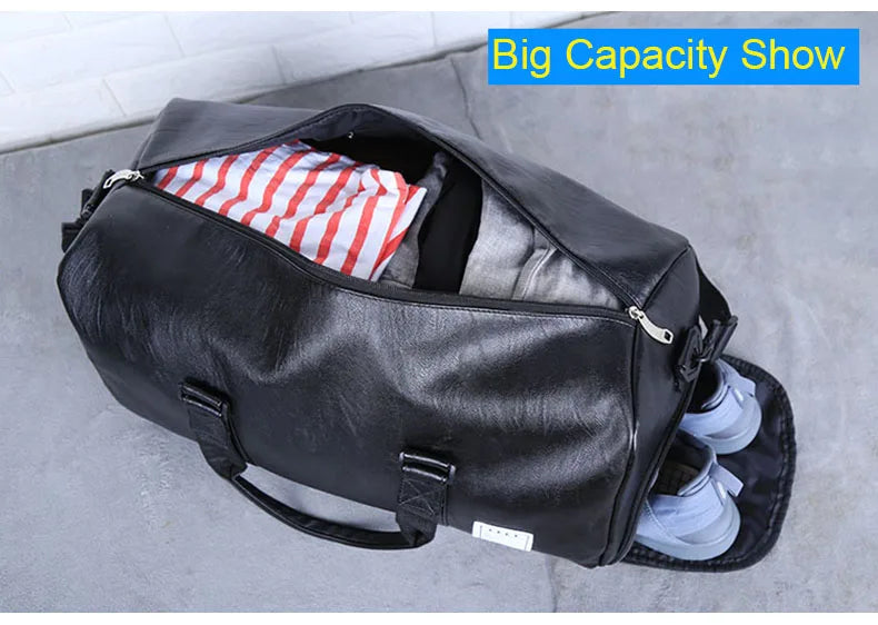 Pu leather gym fitness bag multi-size shoulder tote with shoes compartment - product image