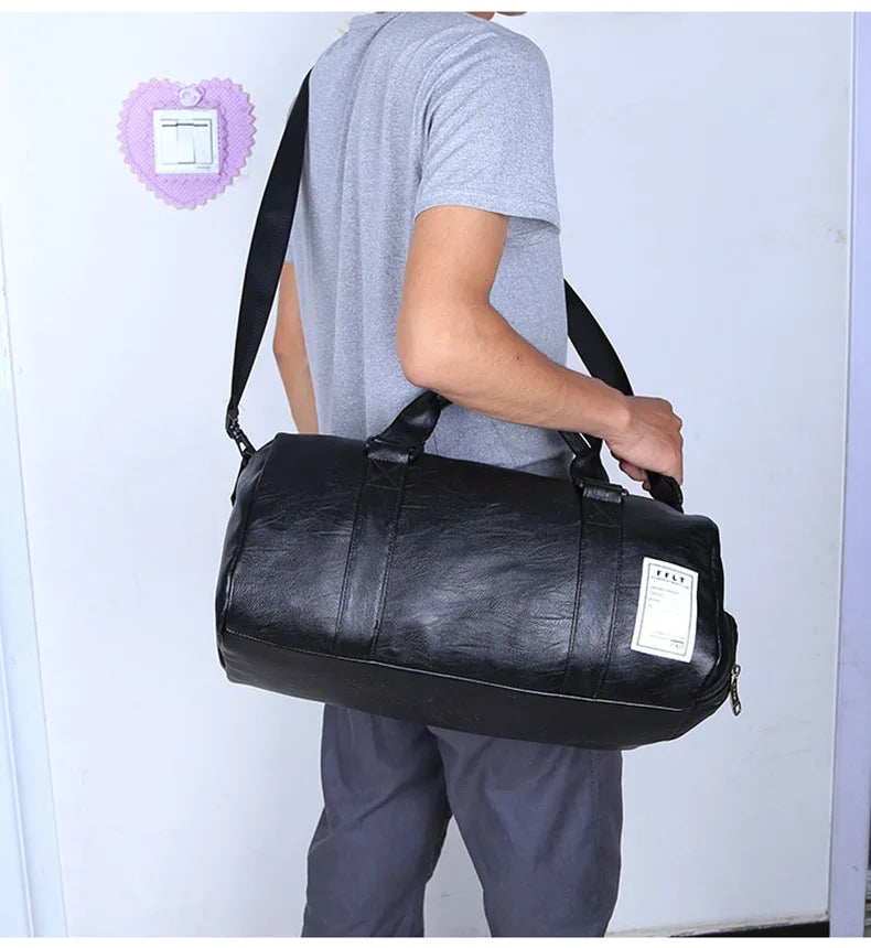Pu leather gym fitness bag multi-size shoulder tote with shoes compartment - product image