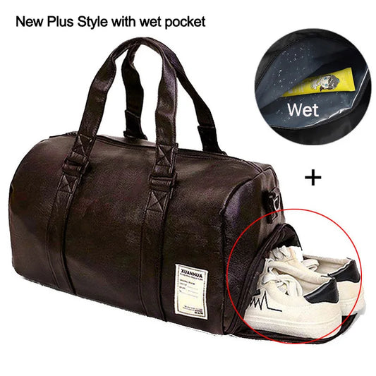Pu leather gym fitness bag multi-size shoulder tote with shoes compartment - product image