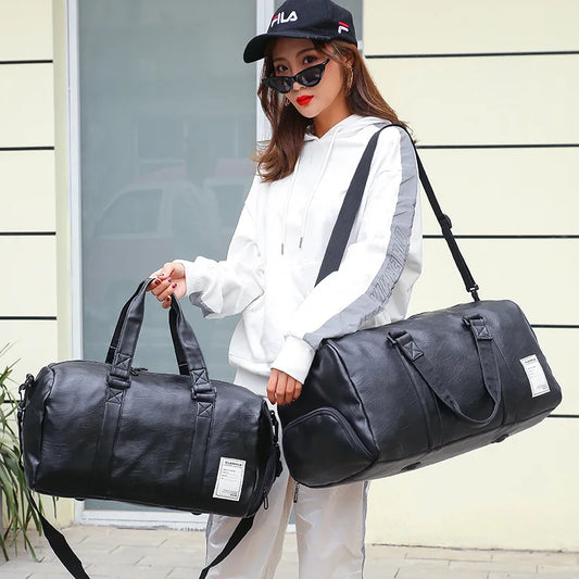 Pu leather gym fitness bag multi-size shoulder tote with shoes compartment - product image