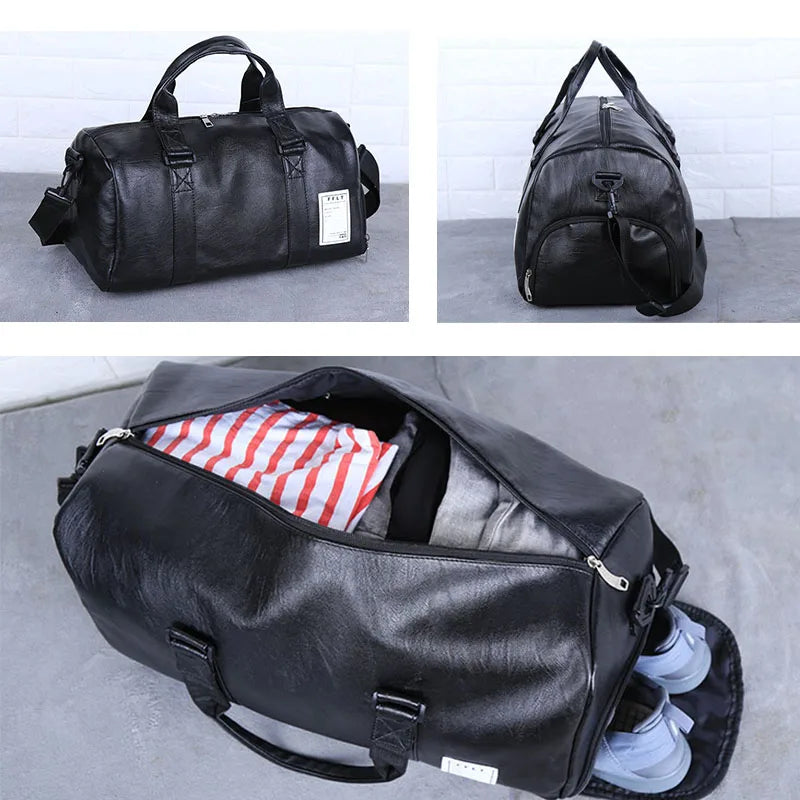 Pu leather gym fitness bag multi-size shoulder tote with shoes compartment - product image