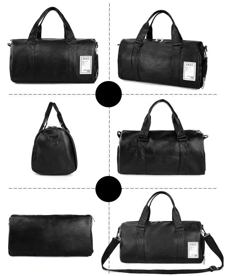 Pu leather gym fitness bag multi-size shoulder tote with shoes compartment - product image