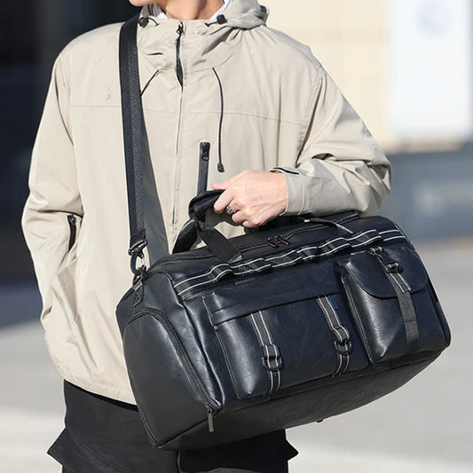 Pu sports duffel bag with wet dry separation and removable shoulder strap - product image