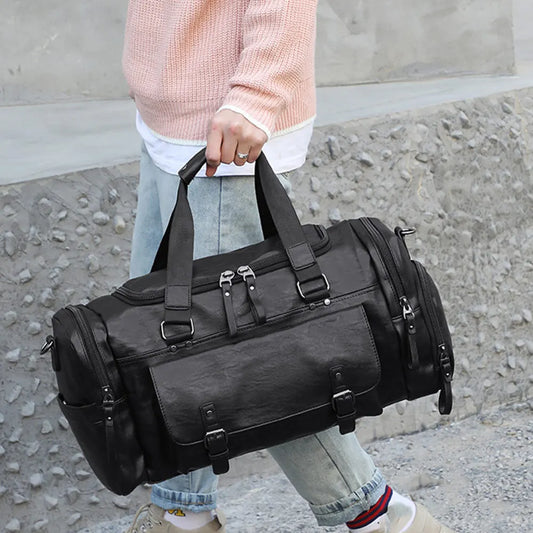 Pu waterproof gym bag with soft handle and shoe compartment - product image