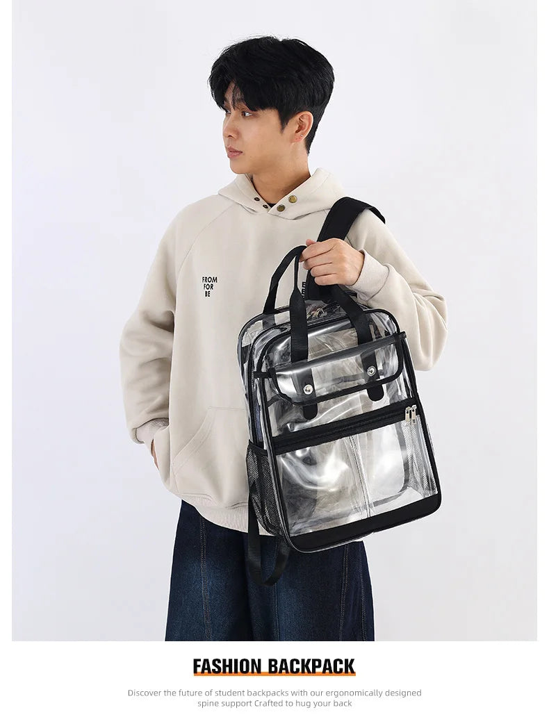 Pvc transparent clear backpack waterproof multi-pocket outdoor travel rucksack - product image