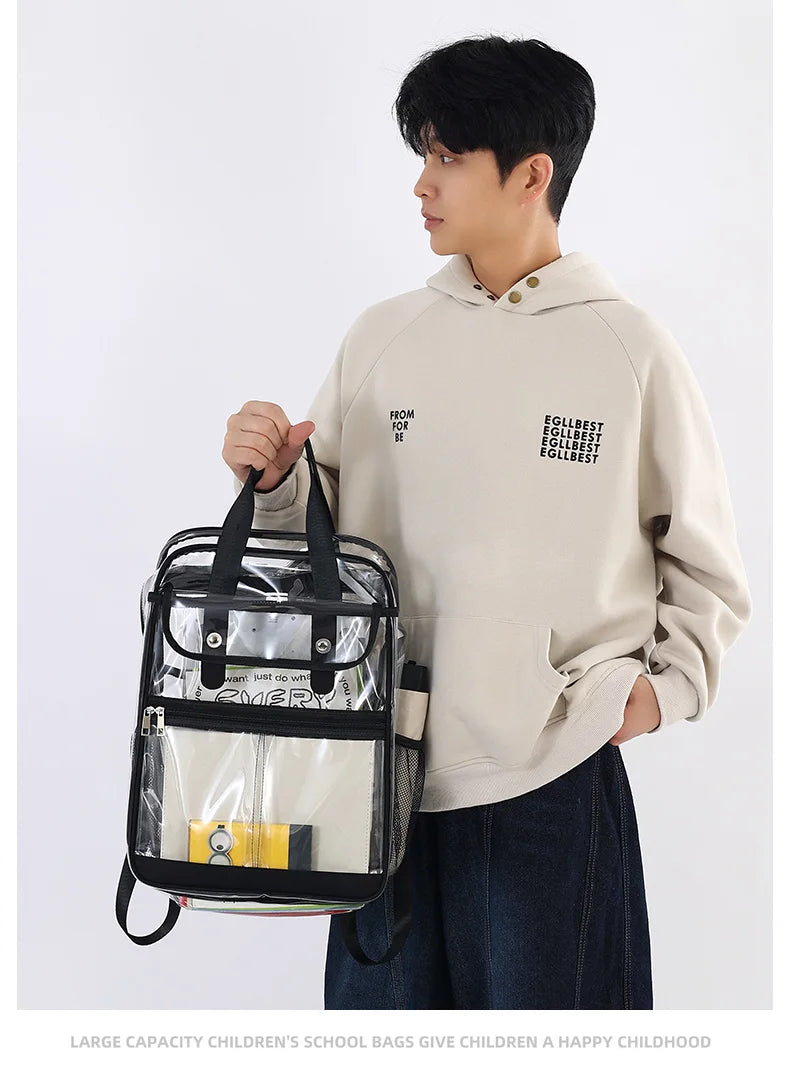 Pvc transparent clear backpack waterproof multi-pocket outdoor travel rucksack - product image