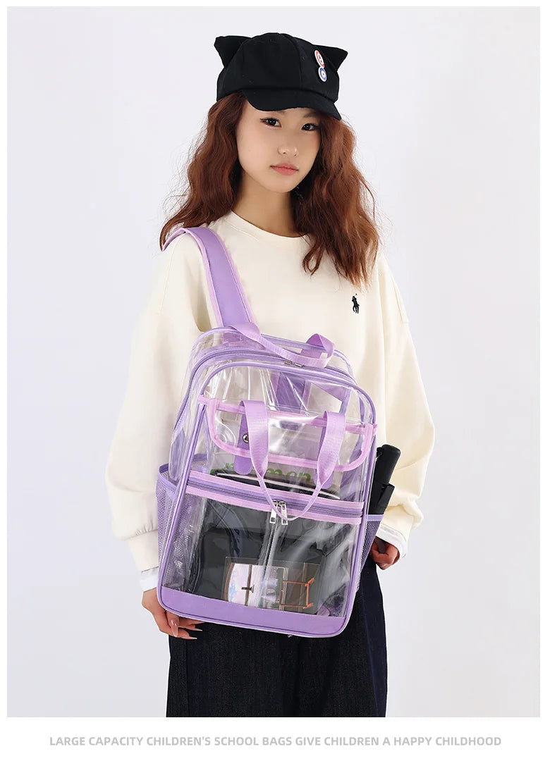 Pvc transparent clear backpack waterproof multi-pocket outdoor travel rucksack - product image