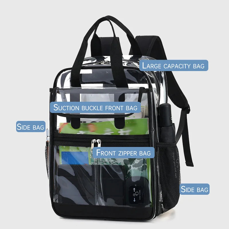 Pvc transparent clear backpack waterproof multi-pocket outdoor travel rucksack - product image
