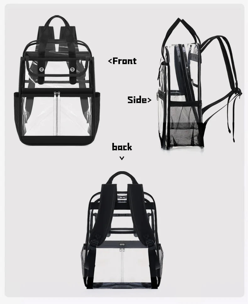 Pvc transparent clear backpack waterproof multi-pocket outdoor travel rucksack - product image