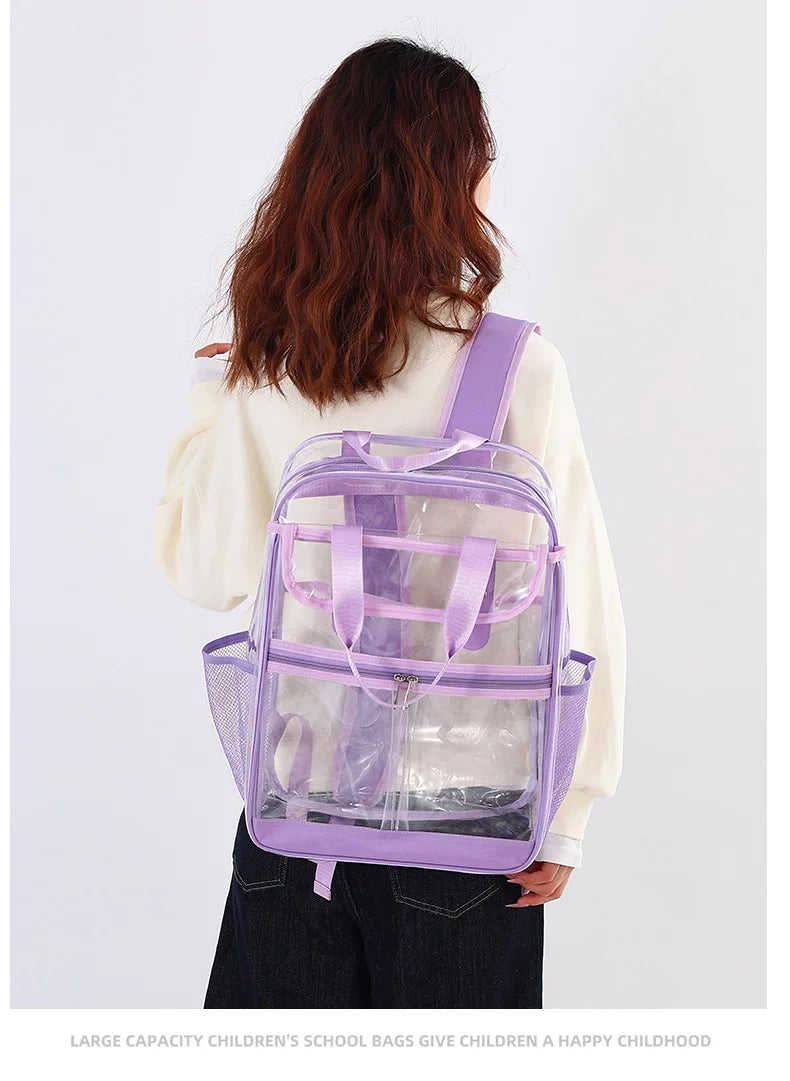 Pvc transparent clear backpack waterproof multi-pocket outdoor travel rucksack - product image