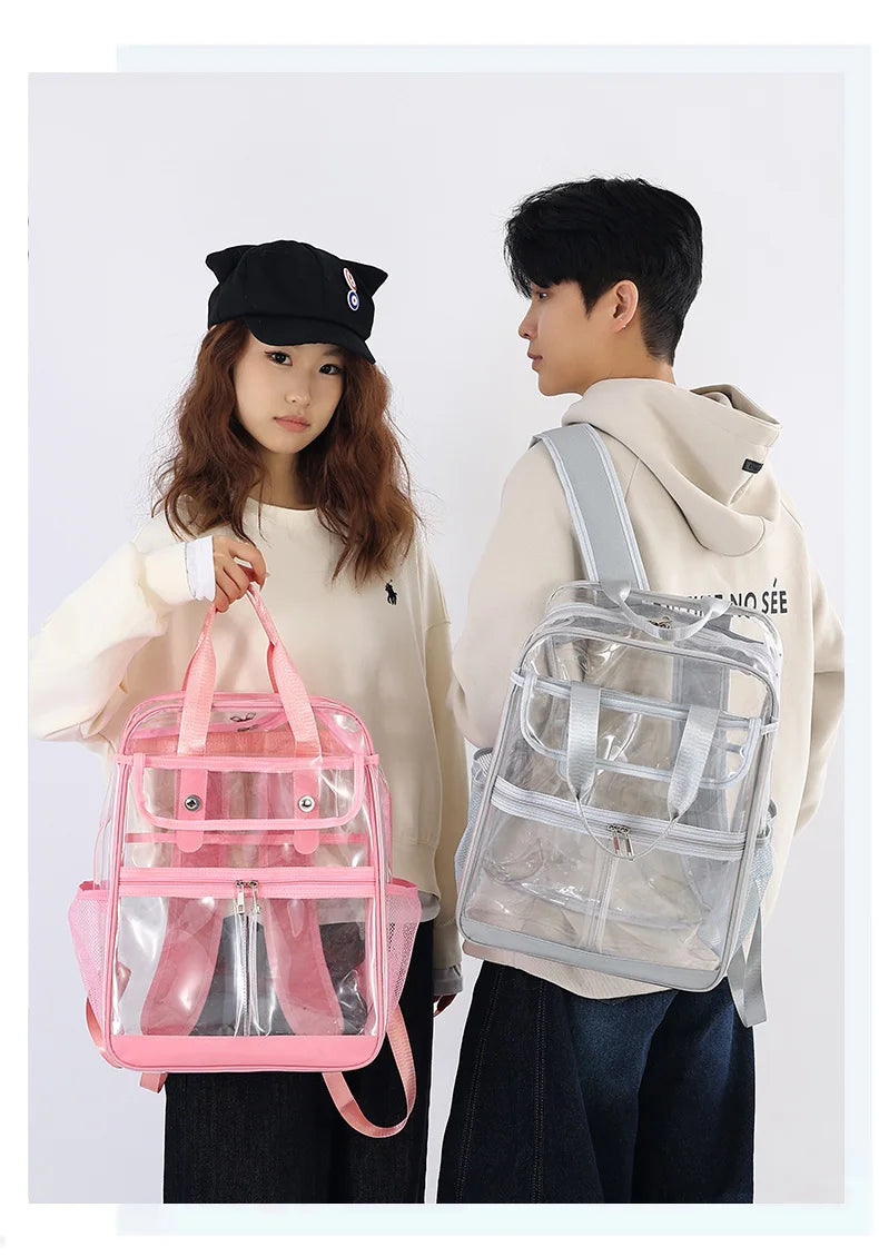 Pvc transparent clear backpack waterproof multi-pocket outdoor travel rucksack - product image