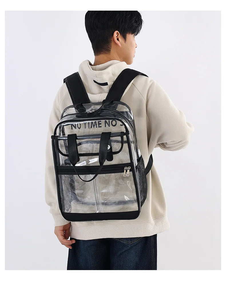 Pvc transparent clear backpack waterproof multi-pocket outdoor travel rucksack - product image