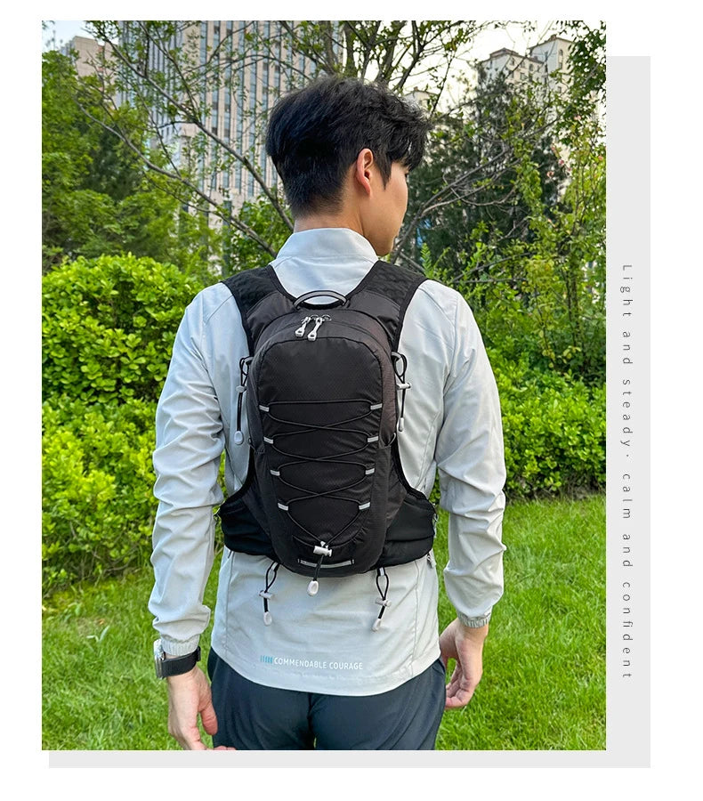 Running vest hydrating backpack with reflective strips and multi-compartment nylon - product image