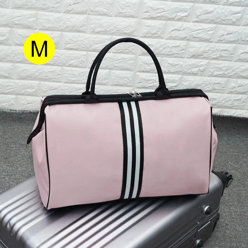 Striped nylon travel duffel bag large capacity waterproof multi-pocket - product image