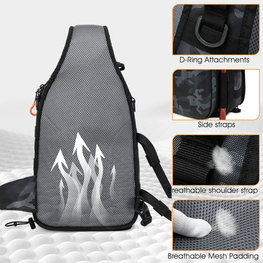 Tactical fishing climbing chest bag with rod holder large capacity oxford - product image