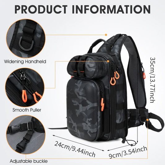 Tactical fishing climbing chest bag with rod holder large capacity oxford - product image