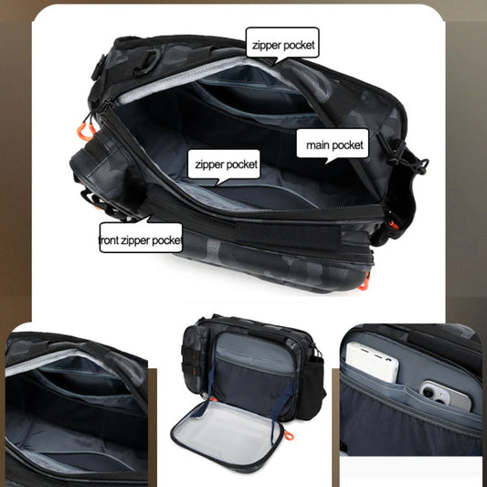 Tactical fishing climbing chest bag with rod holder large capacity oxford - product image