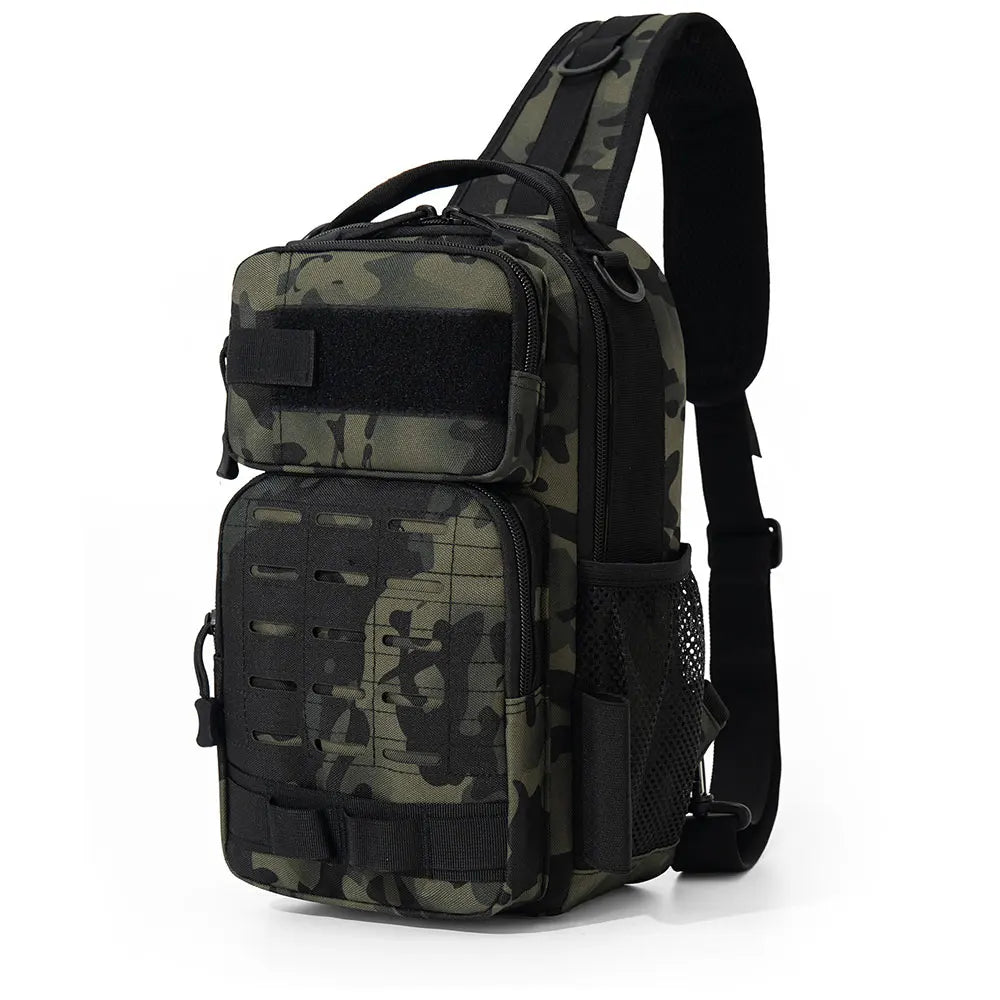 Tactical oxford chest bag large capacity molle system fishing rod holder - product image