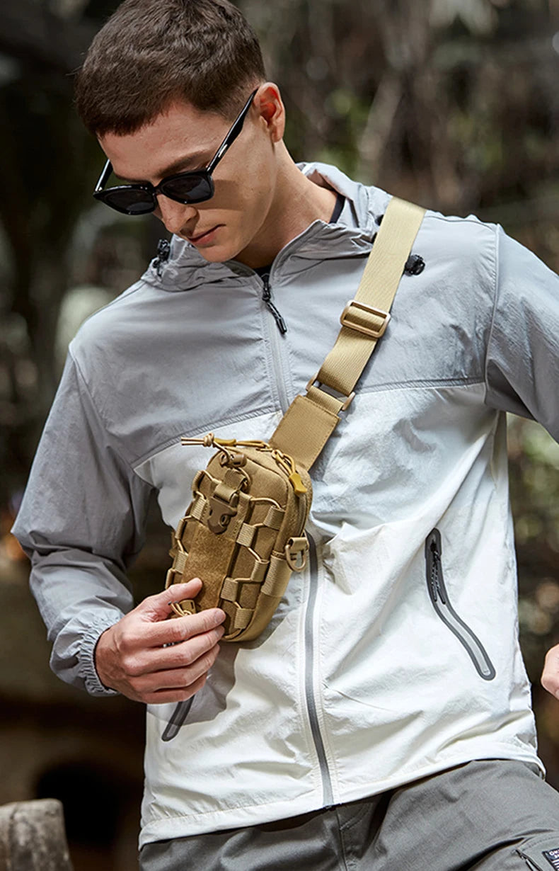 Tactical oxford sling chest bag water-resistant multi-pocket molle system - product image