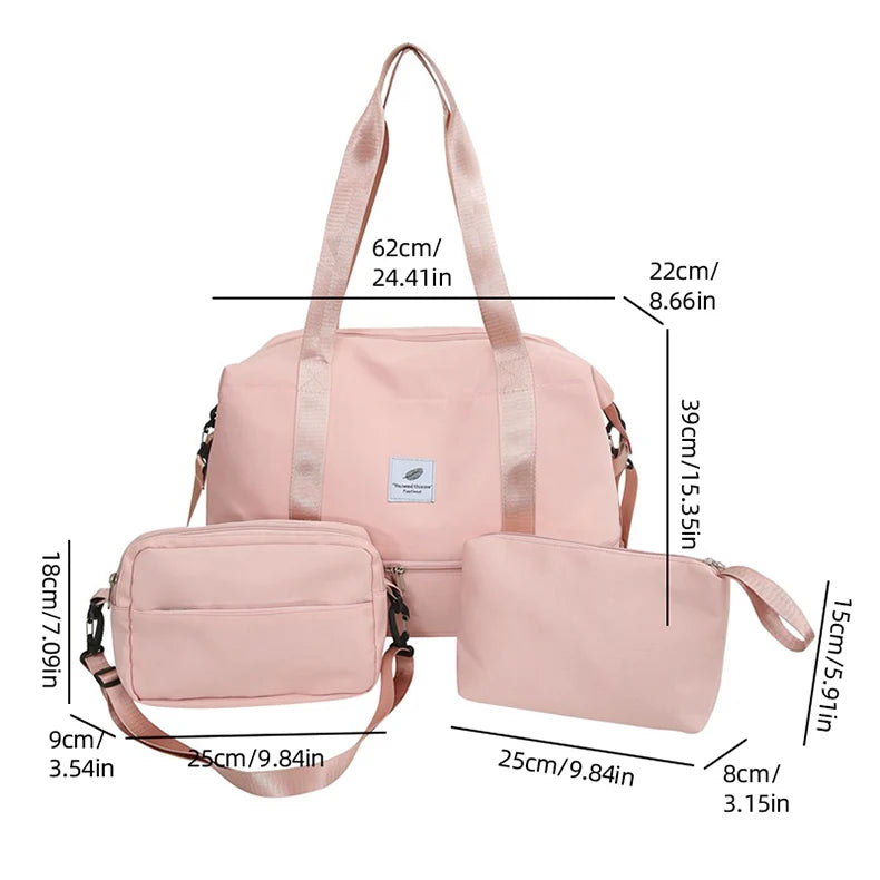 Three piece sports bag set with separate shoe compartment travel camping storage - product image