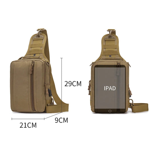 Usb charging nylon chest bag camouflage multi-compartment shoulder sling - product image