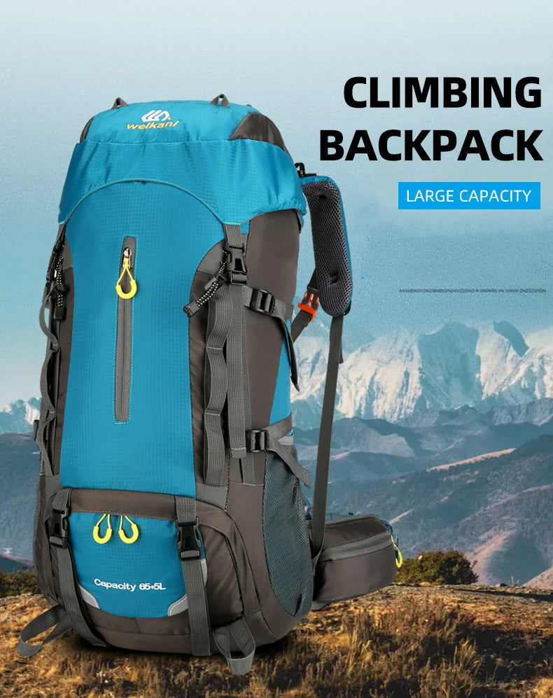 Waterproof 70l nylon camping backpack multi pockets breathable straps - product image
