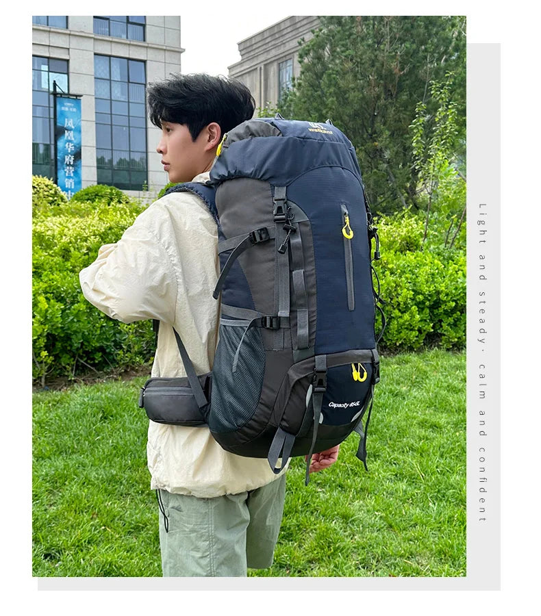 Waterproof 70l nylon camping backpack multi pockets breathable straps - product image
