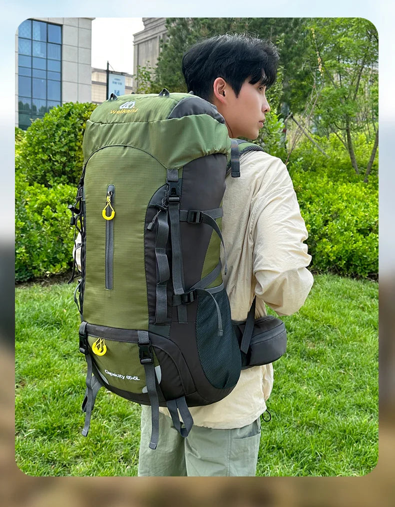 Waterproof 70l nylon camping backpack multi pockets breathable straps - product image