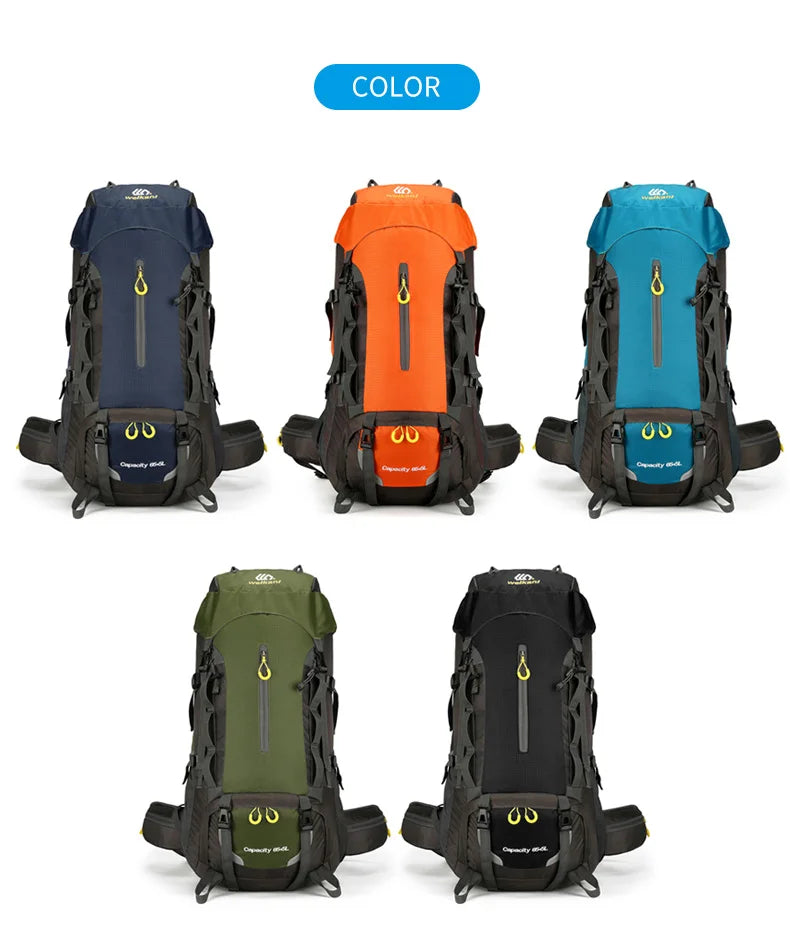 Waterproof 70l nylon camping backpack multi pockets breathable straps - product image