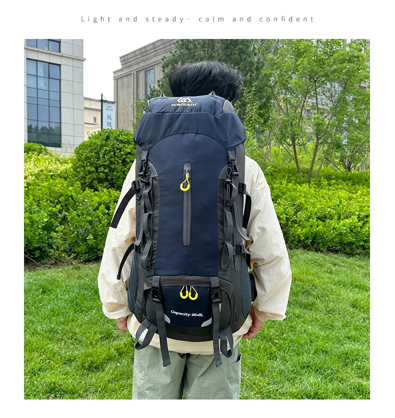 Waterproof 70l nylon camping backpack multi pockets breathable straps - product image