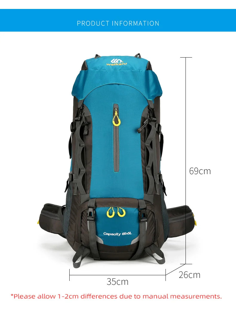 Waterproof 70l nylon camping backpack multi pockets breathable straps - product image